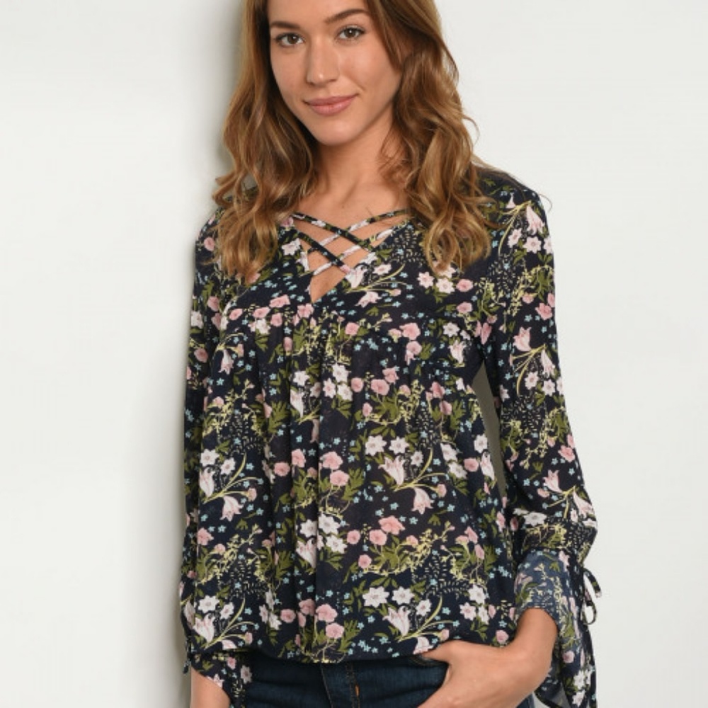 New Junior's Cute Boutique Navy floral long ruffle